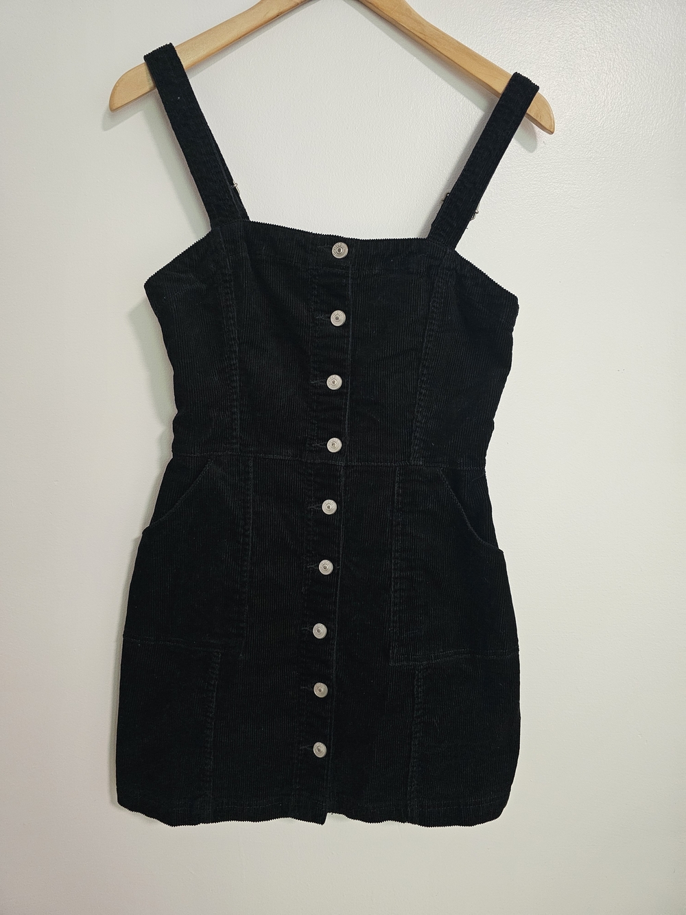 H&M Black Button-Front Corduroy Mini Dress Size 6 Womens